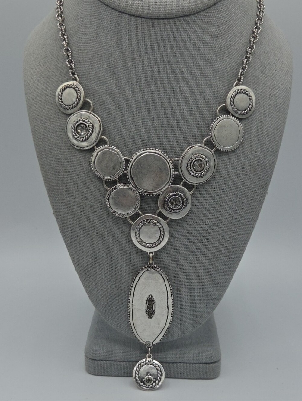 5 for $25! Chico's Silver-Tone Statement Bib Necklace
